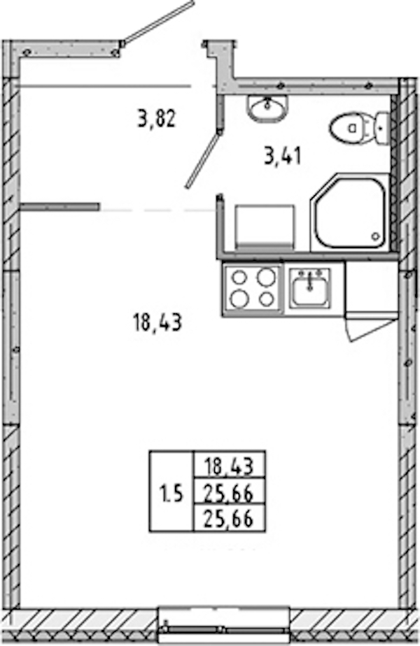 Квартира студия 25.5 м², 3/17 эт., ЖК «Новые горизонты 2»